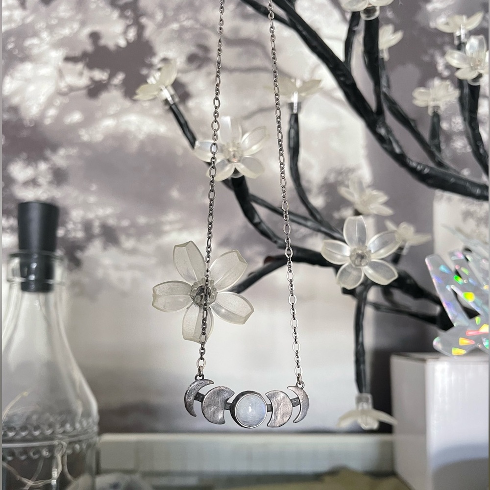 Sterling silver MOON PHASE necklace with moonstone